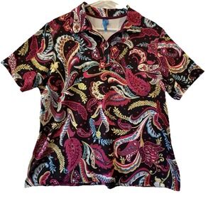 GG Blue Golf Polo Women's Size XL Shirt Multicolor Paisley Print‎